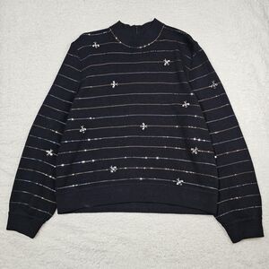 St John Evening Large Black Rhinestones Paillettes Bees Santana Knit Sweater
